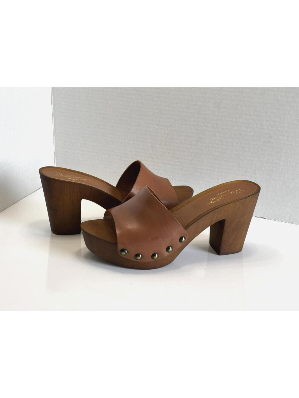 Ariat Unbridled Lennon Sandals Clogs Women's 9 Brown Leather Wood Platform Heels